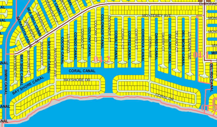 street and canal level map of Cape Coral unit 04