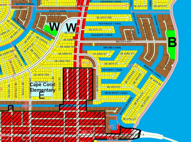 street and canal level map of Cape Coral unit 07