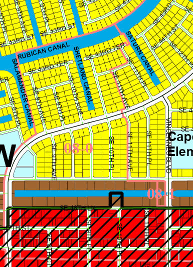 street and canal level map of Cape Coral unit 08
