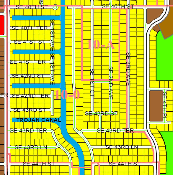 street and canal level map of Cape Coral unit 10