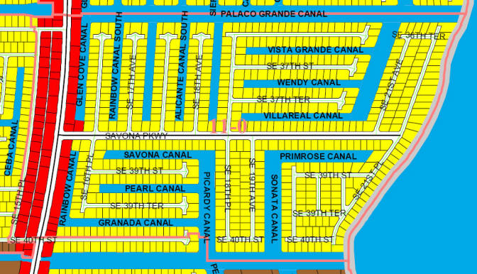 street and canal map of Cape Coral Unit 11