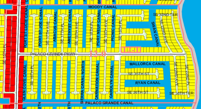 street and canal map of Cape Coral unit 12