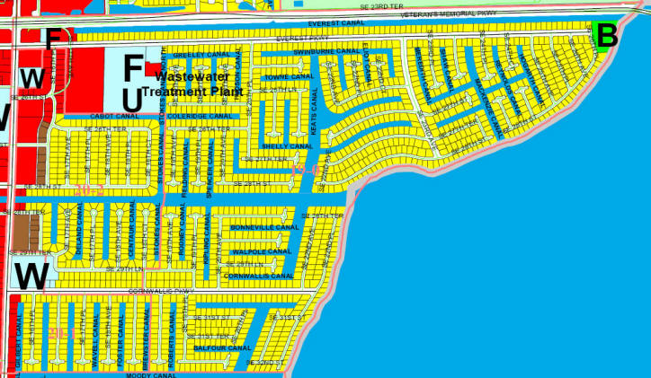 street and canal map of Cape Coral unit 19