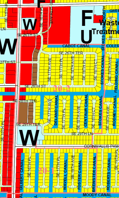 street and canal map of Cape Coral unit 20