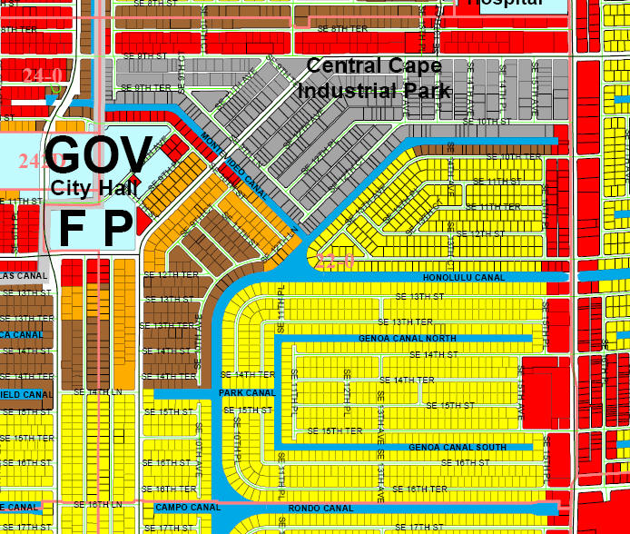 street and canal map of Cape Coral unit 22