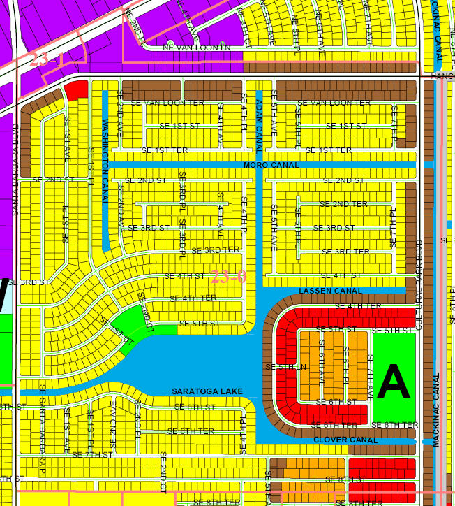 street and canal map of Cape Coral unit 23