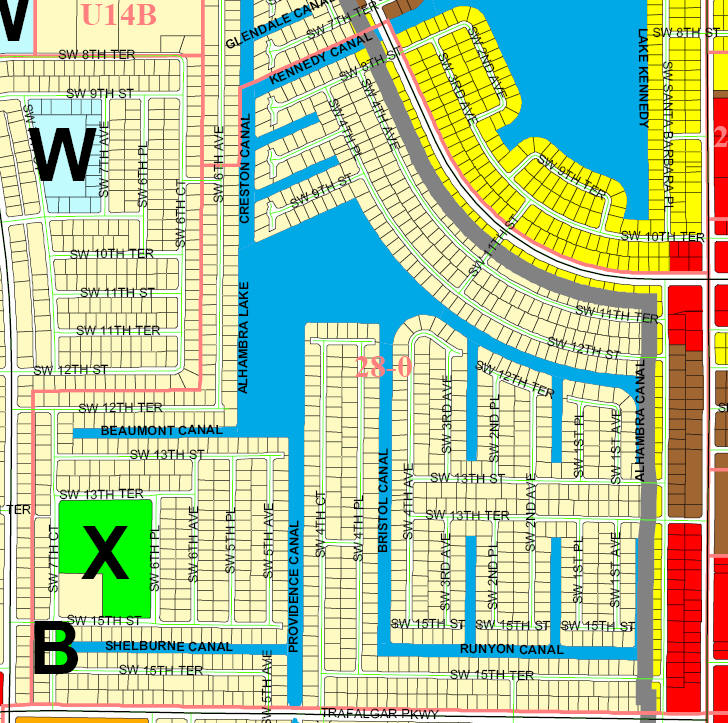 street and canal level map of Cape Coral unit 28