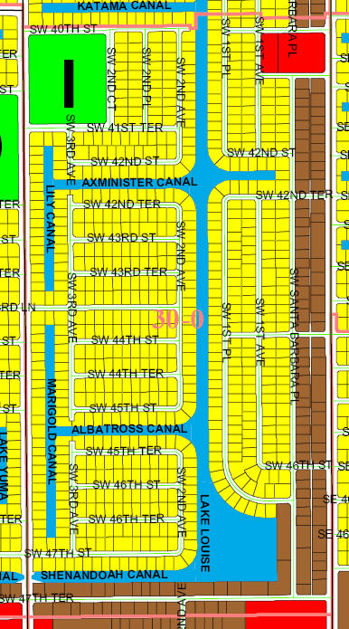 steet and canal level map of Cape Coral unit 30