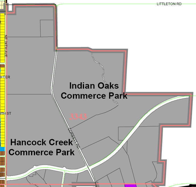 street level map of Indian Oaks Commerce Park and Hancock Creek Commerce Park, unit 3343
