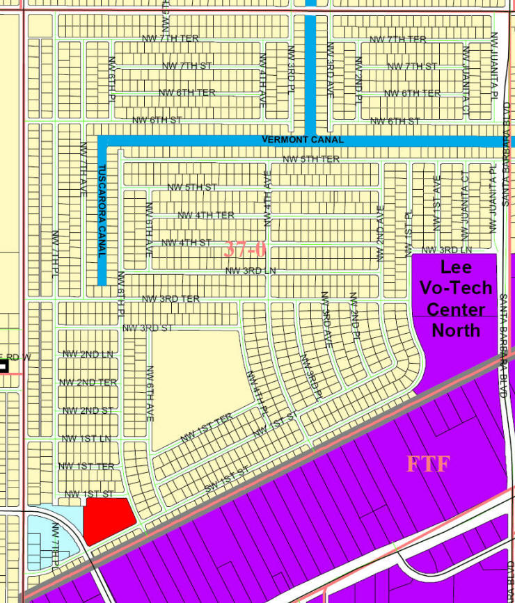 street and canal level map of Cape Coral unit 37
