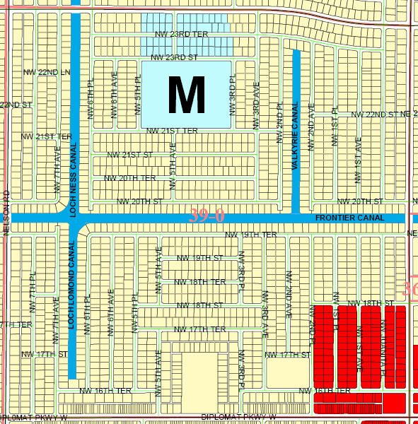 steet and canal level map of Cape coral unit 39