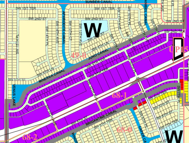 street and canal level map of Cape Coral unit 49