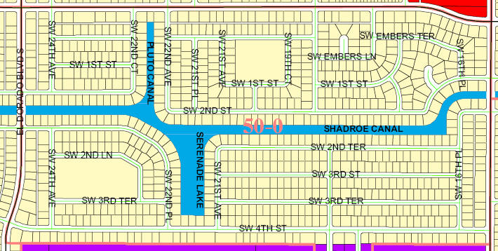 street and canal level map of Cape Coral unit 50