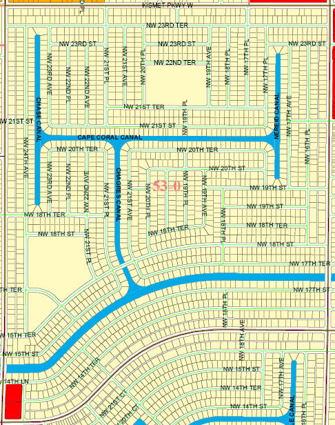 street and canal level map of Cape Coral unit 53