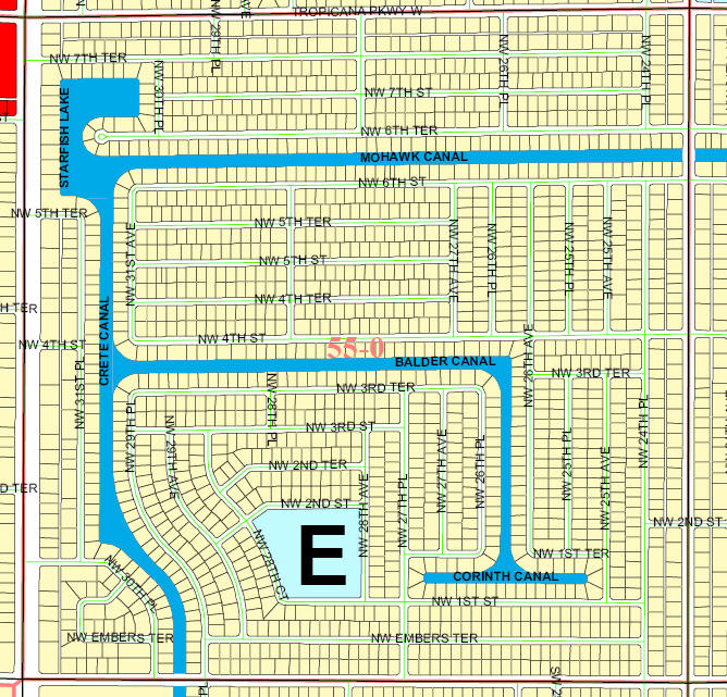 street and canal level map of Cape Coral unit 55