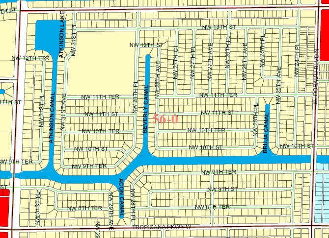 street and canal level map of Cape Coral unit 56