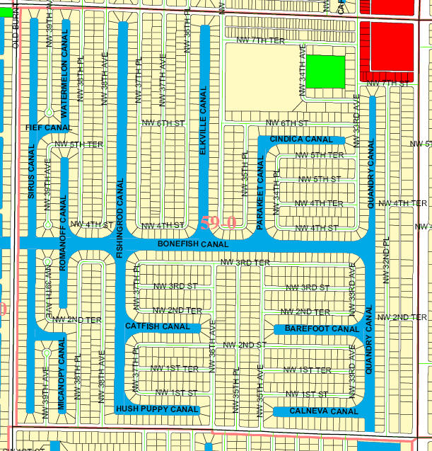 street and canal level map of Cape Coral unit 59