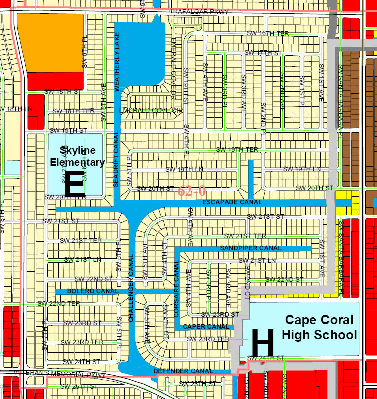street and canal level map of Cape Coral Unit 62