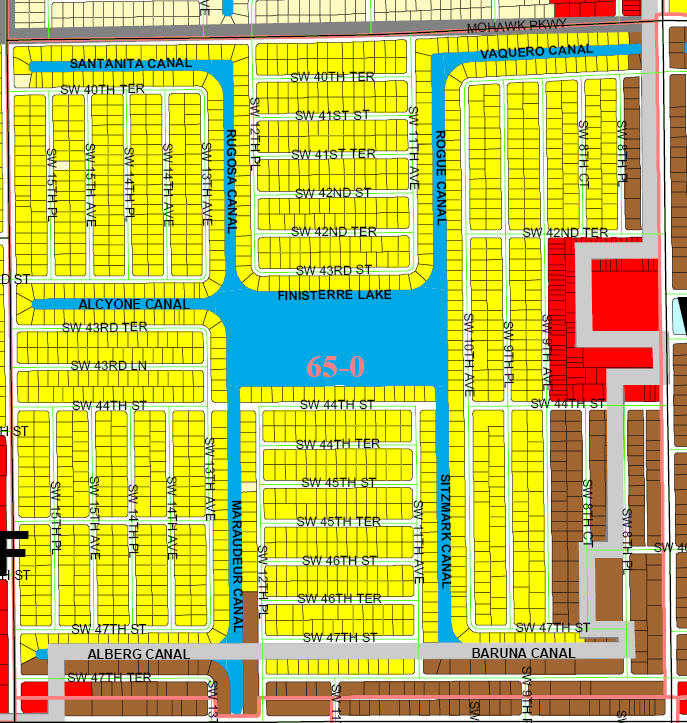 street and canal level map of Cape Coral unit 65