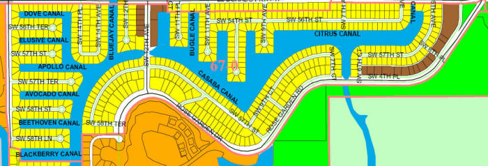 street and canal level map of Cape Coral Unit 67