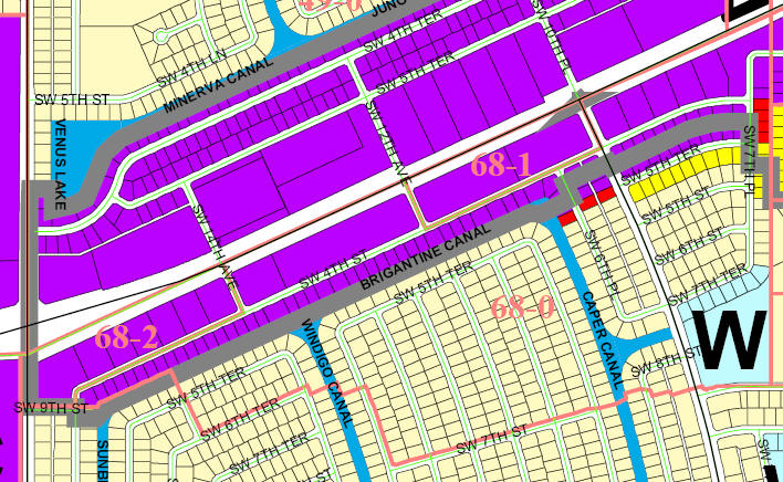 street and canal level map of Cape Coral unit 68