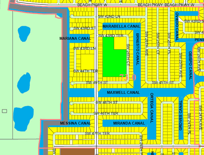 street and canal level map of Cape Coral unit 73