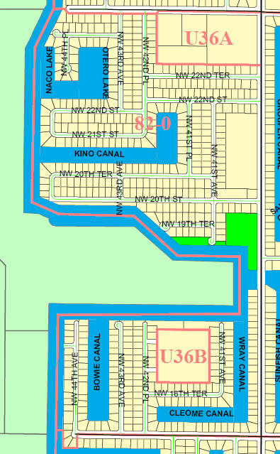 street and canal map of Cape Coral unit 82