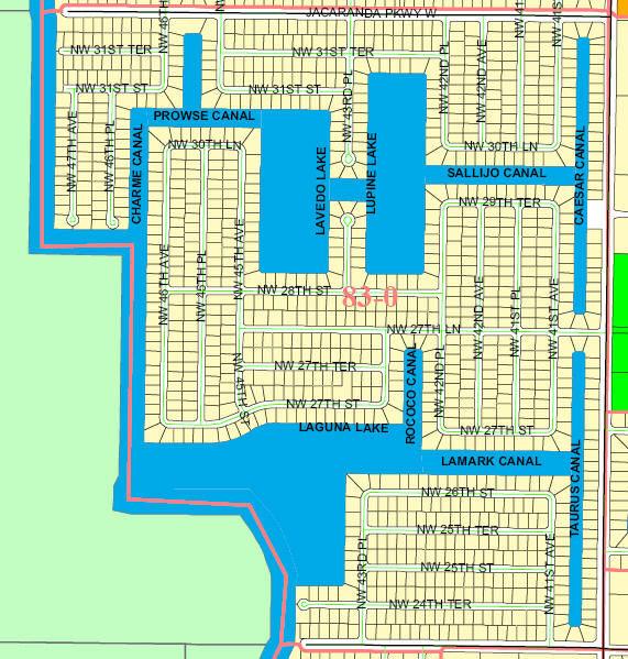 stree and canal level map of Cape Coral unit 83