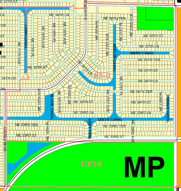 street and canal level map of Cape Coral unit 85