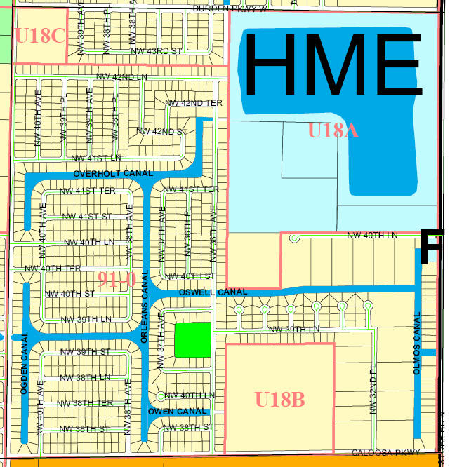 street and canal level map of Cape Coral units 91, U18A-C