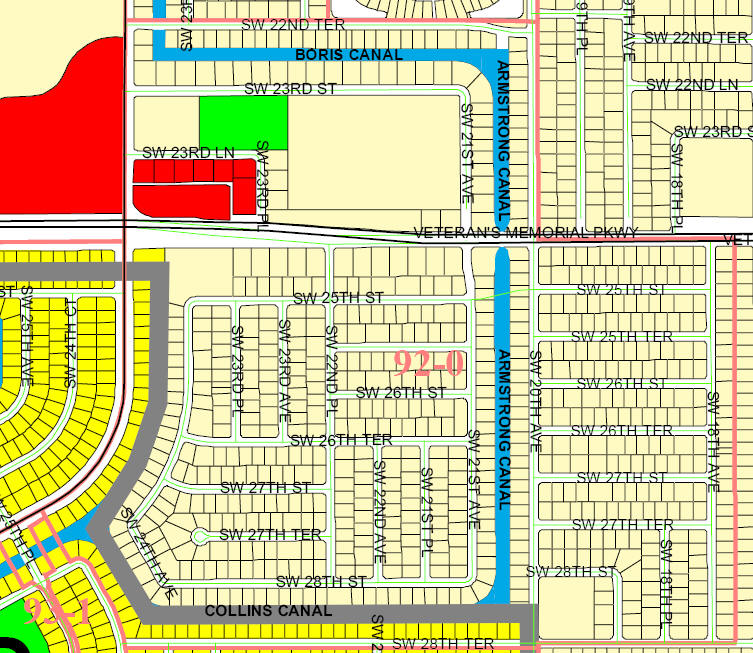 street and canal level map of Cape Coral Unit 92