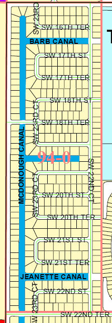 street and canal level map of Cape Coral unit 94