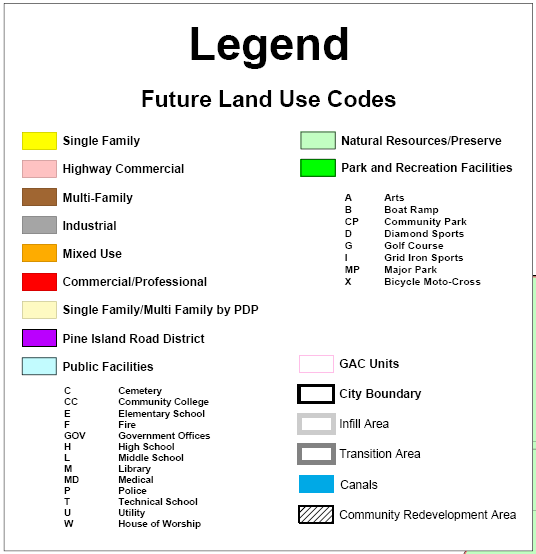 Legend for the Street Level Cape Coral Unit Map